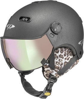 Carachillo Leo Ears Skihelm met Vizier zwart | Extra veilig! | Meekleurend vizier - 53 - 55 cm [S]