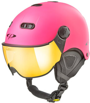Carachillo XS skihelm roze fluo mat - helm met spiegel vizier (☁/☀)