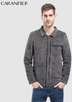 CARANFIER Heren Jassen Mode All-Match Effen Zakken Streep Bovenkleding Herfst Losse Corduroy Stijl Mannen Jas Causale Mannelijke Jassen Grijs / Xxl