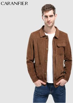 CARANFIER Heren Jassen Mode All-Match Effen Zakken Streep Bovenkleding Herfst Losse Corduroy Stijl Mannen Jas Causale Mannelijke Jassen kameel / M