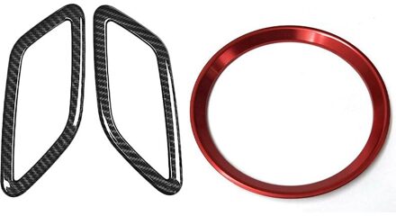 Carbon Fiber Abs Dashboard Airconditioning Vent Trim Met 1X Rode Stuurwiel Logo Decoratie Cover Ring Trim