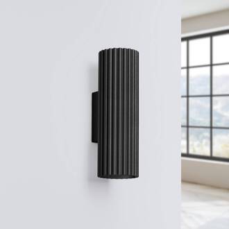 Carbon wandlamp, zwart, hoogte 20 cm, aluminium, 2-lamps.