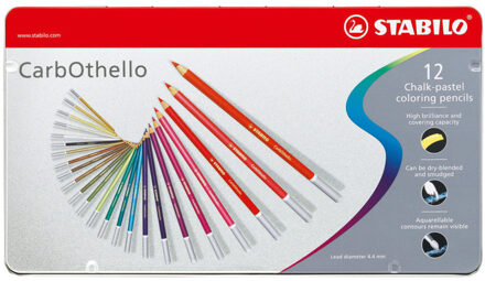 -CarbOthello chalk-pastel Coloured Pencil - Metal Box of 12 Colours