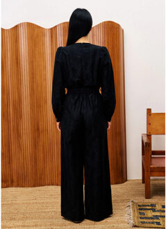 Cardamom jumpsuit strikceintuur en pofmouw Zwart - M