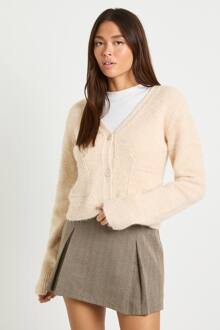 Cardigan Met Getailleerde Taille, Zakdetail En V-Hals, Cream - XL