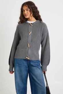 Cardigan Met Hoge Kraag En Toggle-Knopen, Grey - L