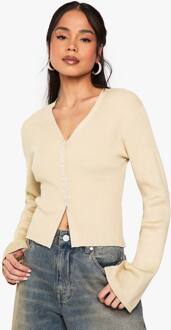 Cardigan Met Knoopsluiting En Lichtgewicht Geribbelde Tricot, Stone