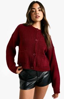Cardigan Met Knoopsluiting In Zacht Gebreid Materiaal, Wine - S