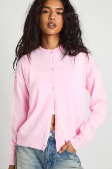 Cardigan Met Ronde Hals En Knoopsluiting, Pink - XL