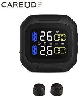Careud Originele Draadloze Motorfiets Tpms Bandenspanningscontrolesysteem Motor Tyre Lcd Display Interne/Externe Th/Wi Sensoren M3-WI-zwart