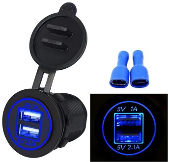 Cargador Carregador 5V 3.1A Usb Charger Socket Adapter Voltmeter Outlet Voor 12V 24V Motorfiets Auto D2 blauw