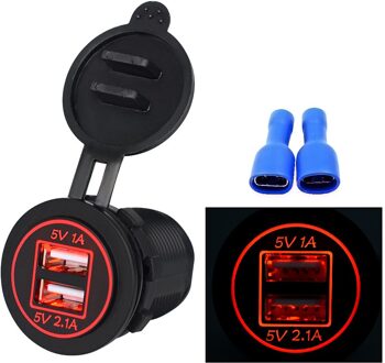 Cargador Carregador 5V 3.1A Usb Charger Socket Adapter Voltmeter Outlet Voor 12V 24V Motorfiets Auto D2 rood