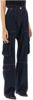 Cargo Jeans met Flared Cut Msgm , Blue , Dames - 2XS