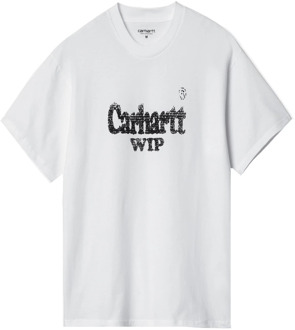 CARHARTT WIP Witte Katoenen Logo T-shirt Carhartt Wip , White , Heren - 2Xl,S,Xs