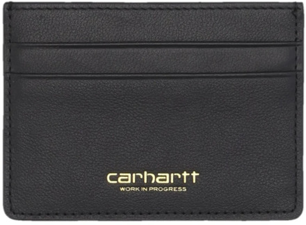 CARHARTT WIP Zwart/Goud Leren Vegas Kaarthouder Carhartt Wip , Black , Heren - ONE Size