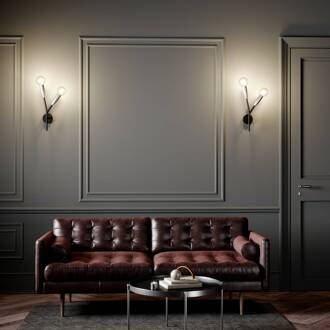 Carlea wandlamp, 2-lamps zwart-nikkel zwart, nikkel