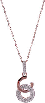 'Carleen' Dames 925 Sterling Zilveren Set: Ketting-Pendant + Oorbellen - Roze SET-7440 Rosé