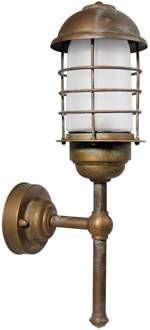 Carlon zeewaterbestendige buitenwandlamp, recht antiek messing, koper, wit opaal