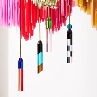 Carnaval 1 hanglamp, kristalglas blauw, rood, koper, zwart, goud