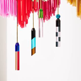 Carnaval 4 hanglamp, kristalglas roze, grijs, zwart, blauw, goud