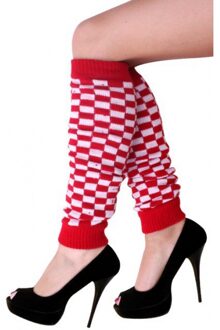 Carnaval beenwarmers - Brabant - rood/wit geblokt - volwassenen