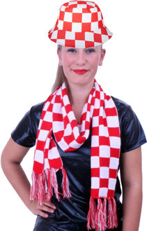 Carnaval Brabant thema - vissershoedje en feest sjaal - rood/wit geblokt