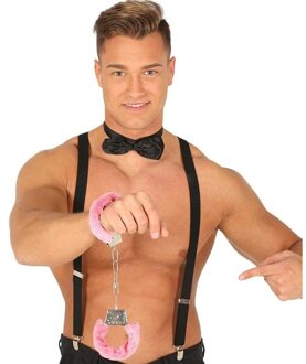 Carnaval Feest handboeien - roze pluche - vrijgezellenfeest - kunststof - met sleutel