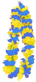 Carnaval Feest krans - hawaii slinger/krans - blauw/geel - carnaval/thema feesten