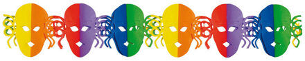 Carnaval feestversiering slinger - gekleurde maskers - 300 cm - papier