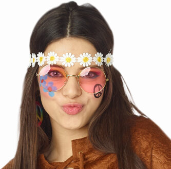 Carnaval/festival hippie flower power hoofdband met madeliefjes - Verkleedhaardecoratie Multikleur