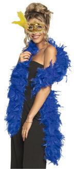 Carnaval gemaskerd bal verkleed accessoires - Venetiaans masker goud - Boa in blauw - Dames