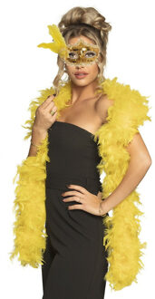 Carnaval gemaskerd bal verkleed accessoires - Venetiaans masker goud - Boa in geel - Dames