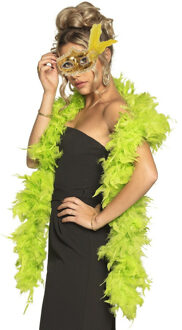 Carnaval gemaskerd bal verkleed accessoires - Venetiaans masker goud - Boa in groen - Dames