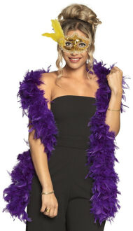 Carnaval gemaskerd bal verkleed accessoires - Venetiaans masker goud - Boa in paars - Dames