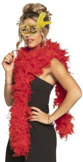 Carnaval gemaskerd bal verkleed accessoires - Venetiaans masker goud - Boa in rood - Dames