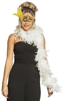 Carnaval gemaskerd bal verkleed accessoires - Venetiaans masker goud - Boa in wit - Dames