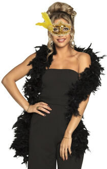 Carnaval gemaskerd bal verkleed accessoires - Venetiaans masker goud - Boa in zwart - Dames