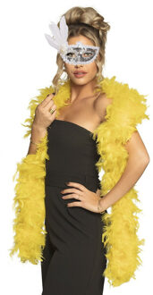 Carnaval gemaskerd bal verkleed accessoires - Venetiaans masker zilver - Boa in geel - Dames