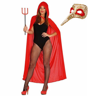 Carnaval gemaskerd bal verkleed set - Snavelmasker - Lange cape met capuchon rood - dames - One size