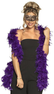 Carnaval gemaskerd bal verkleed set - Venetiaans gezicht masker goud - Boa 80 gram in paars