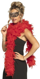 Carnaval gemaskerd bal verkleed set - Venetiaans gezicht masker goud - Boa 80 gram in rood