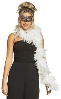 Carnaval gemaskerd bal verkleed set - Venetiaans gezicht masker goud - Boa 80 gram in wit