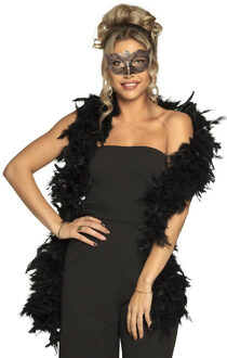 Carnaval gemaskerd bal verkleed set - Venetiaans gezicht masker goud - Boa 80 gram in zwart