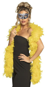 Carnaval gemaskerd bal verkleed set - Venetiaans gezicht masker zilver - Boa 80 gram in geel
