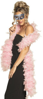 Carnaval gemaskerd bal verkleed set - Venetiaans gezicht masker zilver - Boa 80 gram in lichtroze