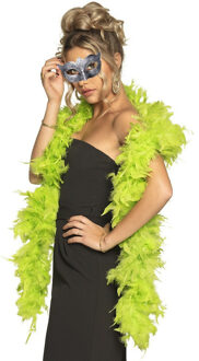 Carnaval gemaskerd bal verkleed set - Venetiaans gezicht masker zilver - Boa 80 gram in lime groen