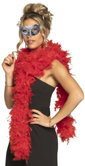 Carnaval gemaskerd bal verkleed set - Venetiaans gezicht masker zilver - Boa 80 gram in rood