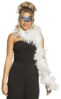Carnaval gemaskerd bal verkleed set - Venetiaans gezicht masker zilver - Boa 80 gram in wit