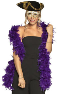 Carnaval gemaskerd bal verkleed set - Venetiaans masker goud - Boa in paars - driesteek hoed