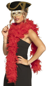 Carnaval gemaskerd bal verkleed set - Venetiaans masker goud - Boa in rood - driesteek hoed